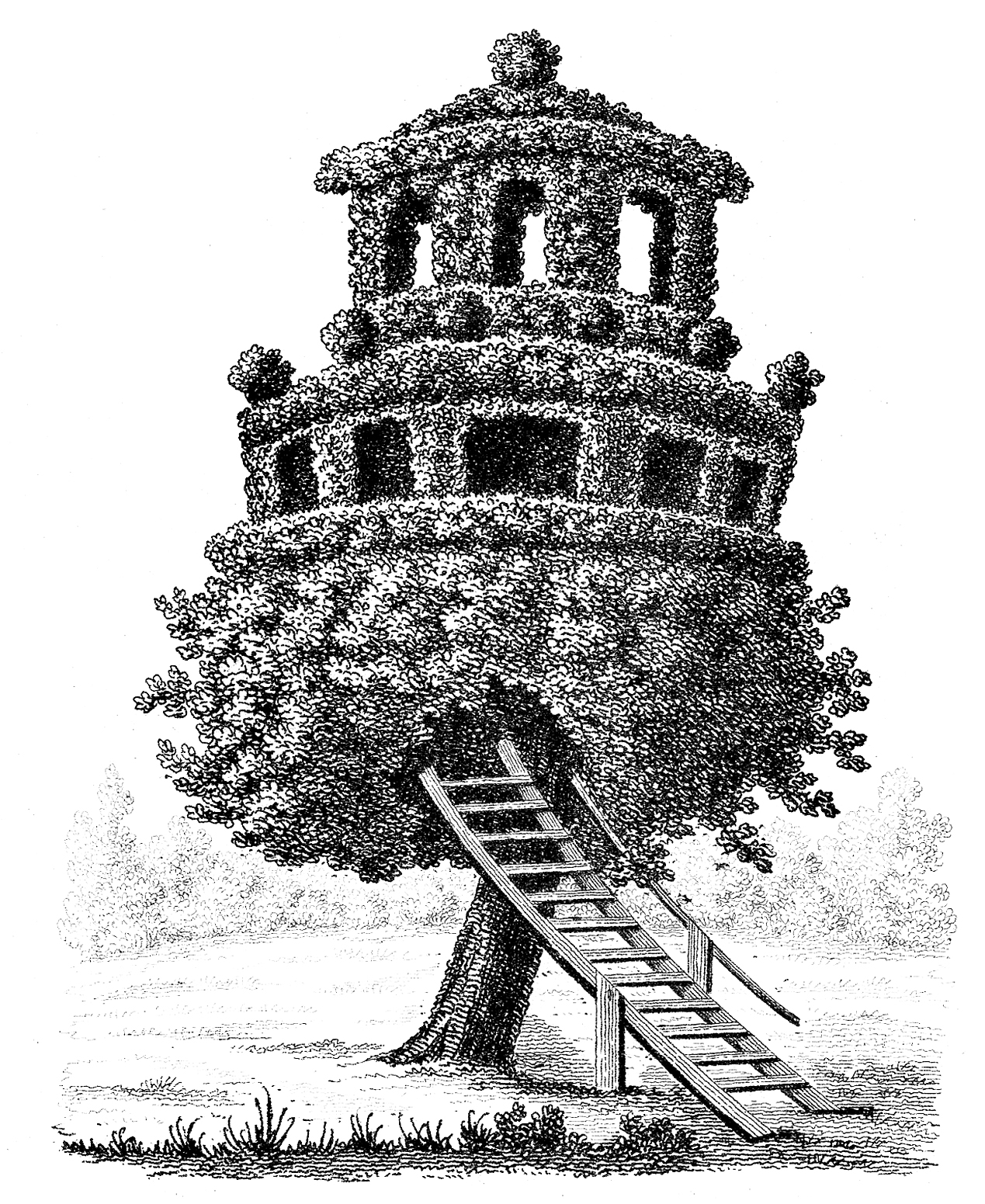 Un dibujo de una casa en el árbol